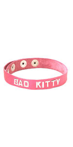 BAD KITTY Leather Pink Wordband Collar ~ SPWB-B9K