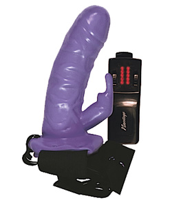 Hollow Strap-On Power Cock with Vibrating Rabbit Purple