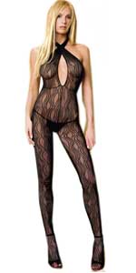 Swirl Lace Criss-Cross Keyhole Bodystocking