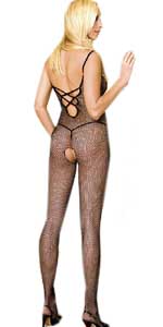 Seamless Spaghetti Strapped Fishnet Criss-Cross Back Bodystocking