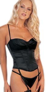 Black Stretch Satin Pleat Front Bustier