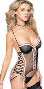 2 PC Ribbon Trimmed Mesh Underwired Cami-Garter