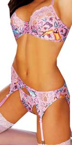 Pink Lingerie Printed Charmeuse and Lace Garterbelt