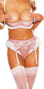 Lurex Embroidery Pink Garterbelt with Shiny Ruffle