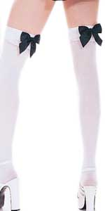 Opaque Thigh-Hi with Black Satin Bow