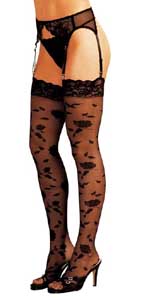 Sheer Stretch Floral Design Nylon Stockings