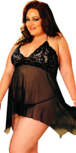 Multi Fiber Chiffon and Stretch Lace Baby Doll - Spearmint Green