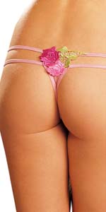 Floral Applique Stretch Mesh Thong