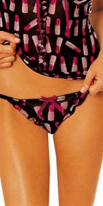 Lipstick Printed Black Stretch Mesh Thong Panty