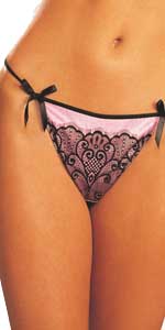 Satin and Eyelash Lace Thong